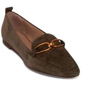 Veronica Beard olive suede chain loafers